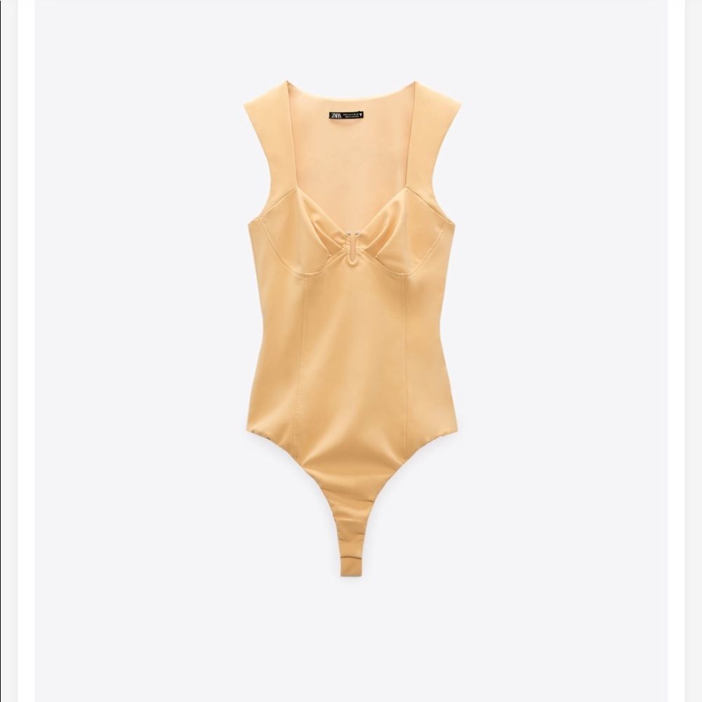 ZARA Yellow Bustier Effect Metal Accent Bodysuit Yellow